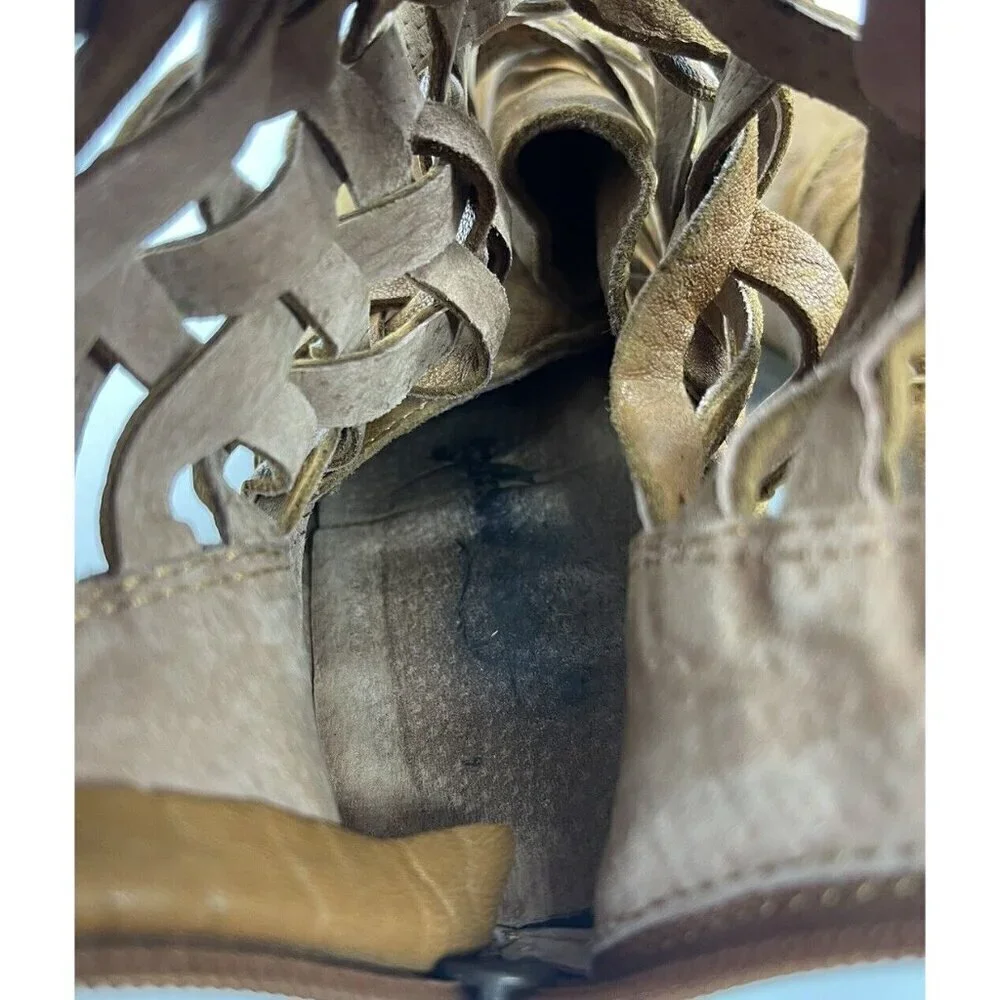 Free People Carrera Bootie Woven Ankle Boots Vintage Tan Leather Size 39 US 8.5